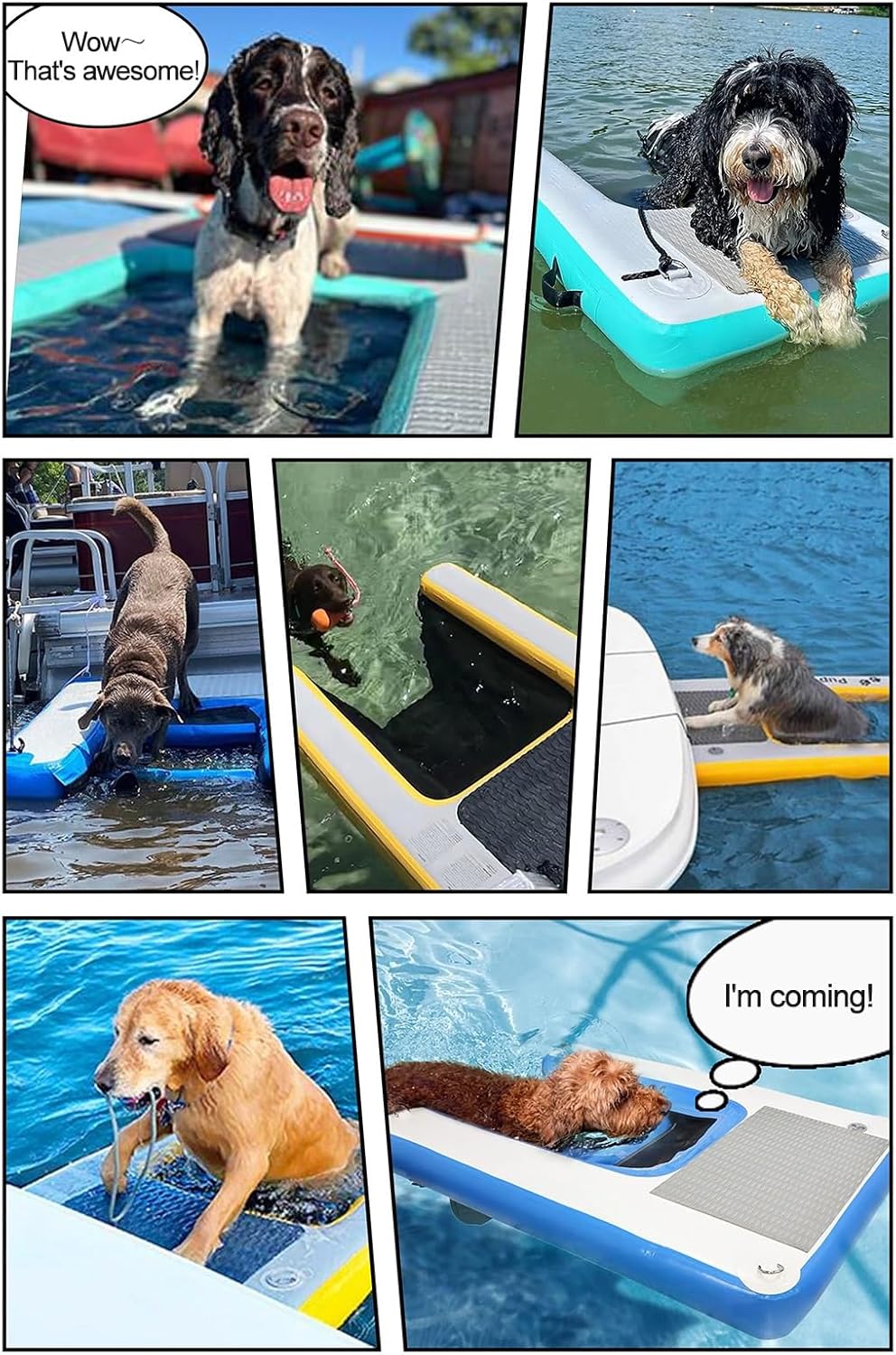 Dog Water Ramp for Boat Inflatable, Safe and Easy to Access Floating Docks Pool with Step for Lakes, 60"×40" Dog Floats Ladder for Dogs Up to 230 Lbs(Green)