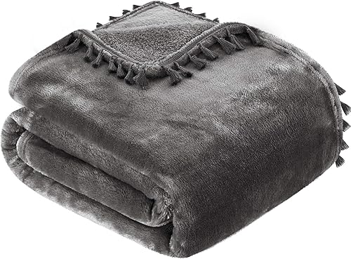 Miniatura 7 de HOMEIDEAS Manta decorativa de punto con borlas, tamaño para sillón, silla de oficina, sofá o cama, manta ligera de punto gris (50 x 60 pulgadas)