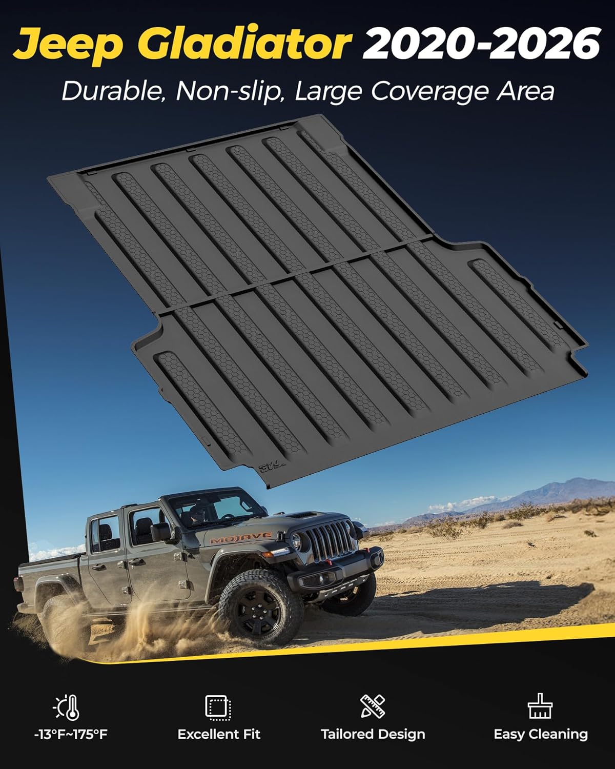 3W Truck Bed Mat Fit for 2020-2025 2026 Jeep Gladiator (5ft Bed), All Weather Protection Custom Fit TPE Heavy Duty Truck Bed Liner for Jeep Gladiator JT Accessories Black - Image 2