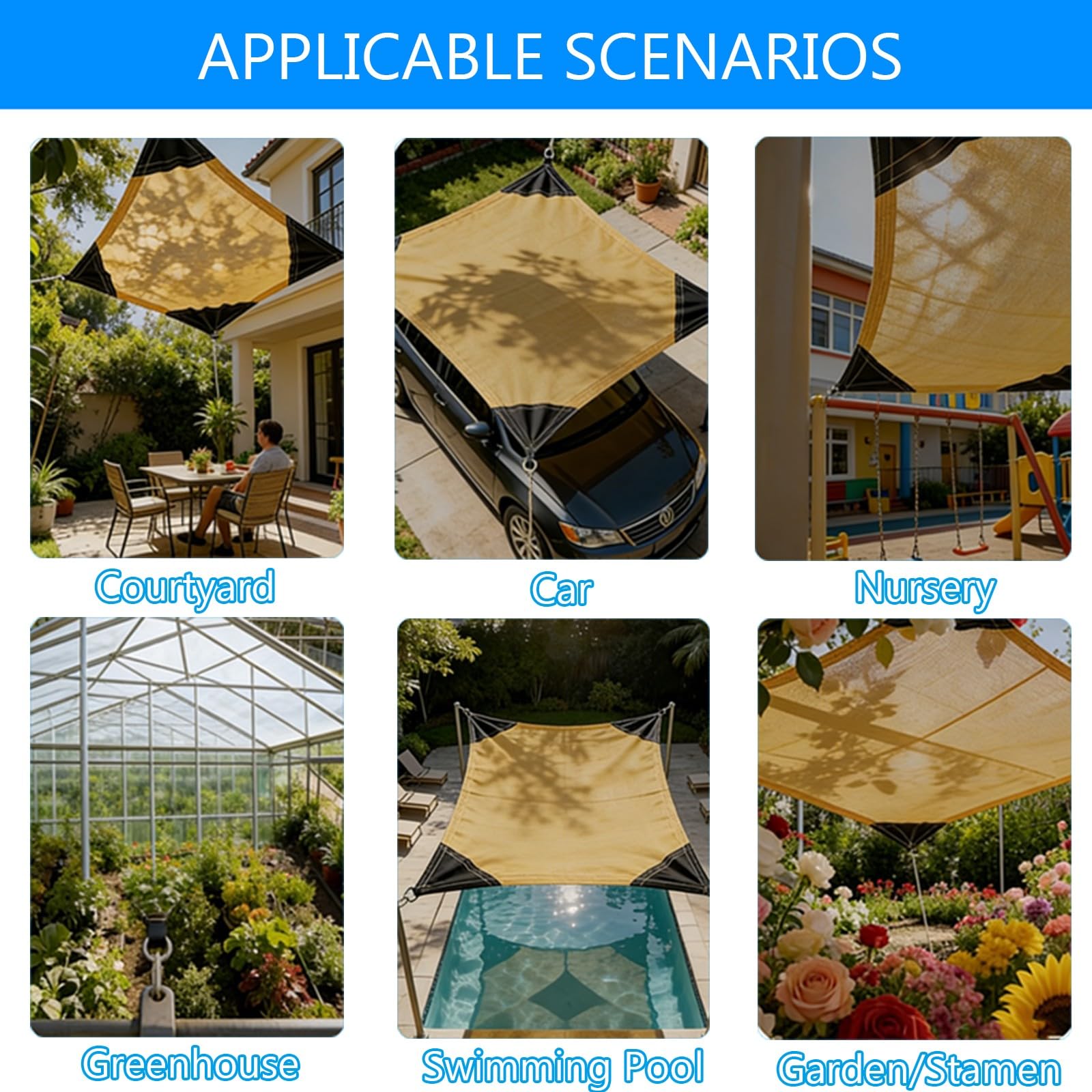 Generico Tenda Parasole, Protezione UV al 90%, Tessuto Traspirante con Occhielli e Corda, Tenda da Giardino per Esterni, Cortile, terrazza, Prato, Patio, Piscina, Beige, 4x6 m