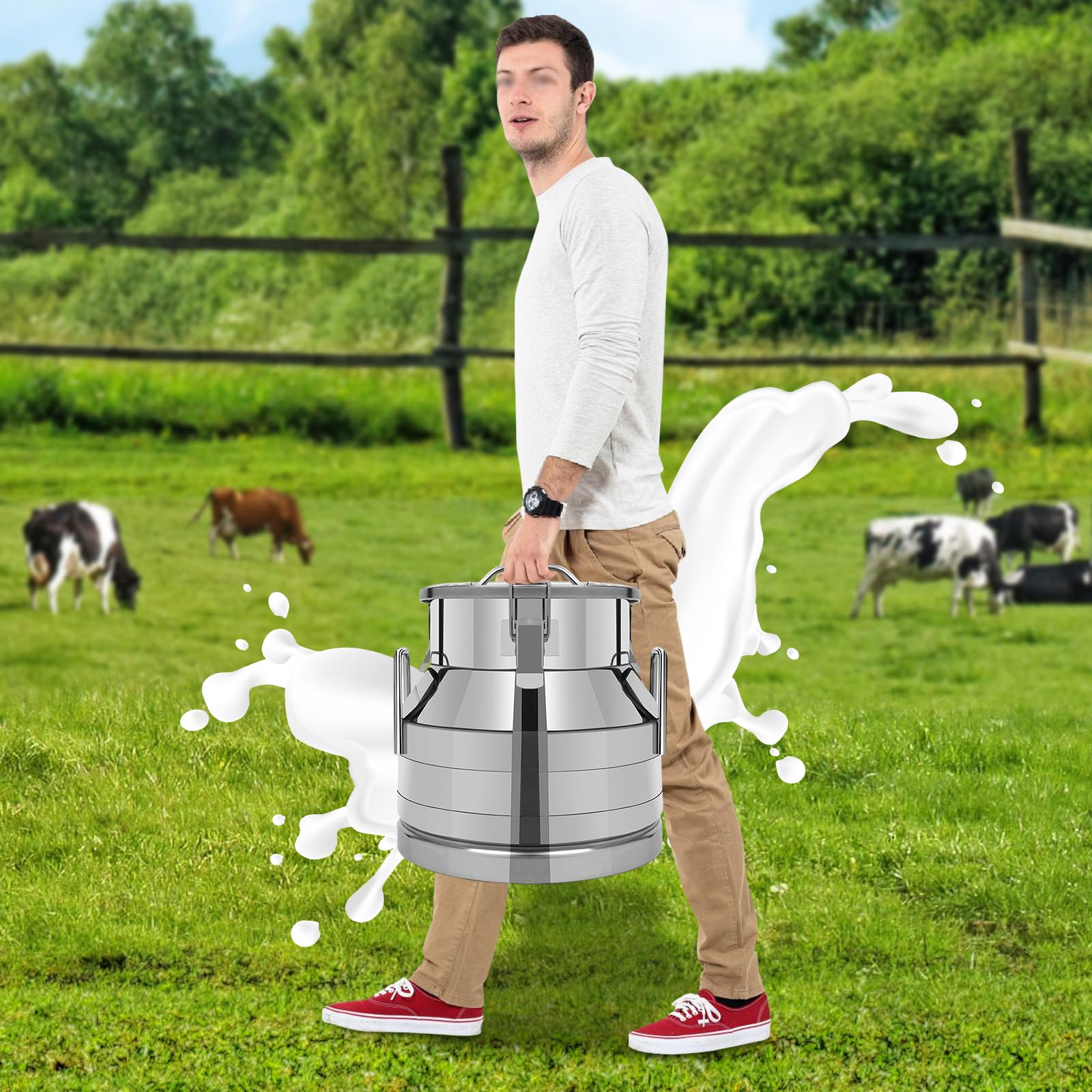 Milk Can, 12 Liter 3.16 Gallon Stainless Steel Milk Pail, Heavy Duty Wine Pail Versatile Milk Can Wine Liquid Storage Milk Transport Can Tote Jug with Sealed Lid for Home, Kitchen