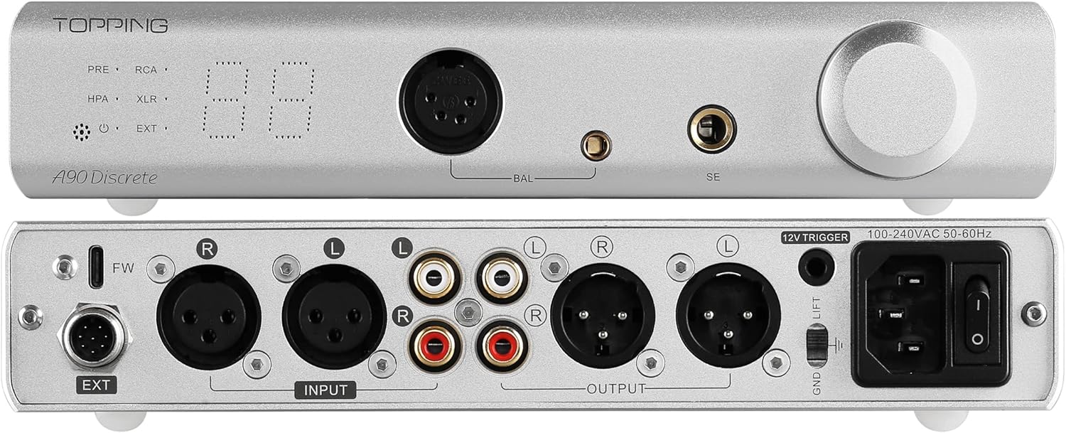 Topping PA3s Amplificatore Potenza Balanced da 80W x 80W Amplificatore di Classe D 2 Canali Stereo Home Digitali Audio Ingresso RCA/TRS Amplificatori (Argento