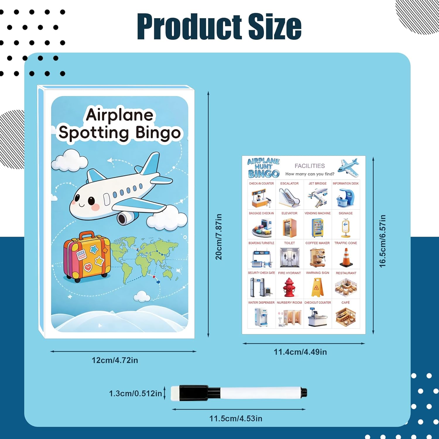 Airplane Hunt Bingo Game, Travel Themed Activity Cards for Kids with Adventure Sky Journey Book