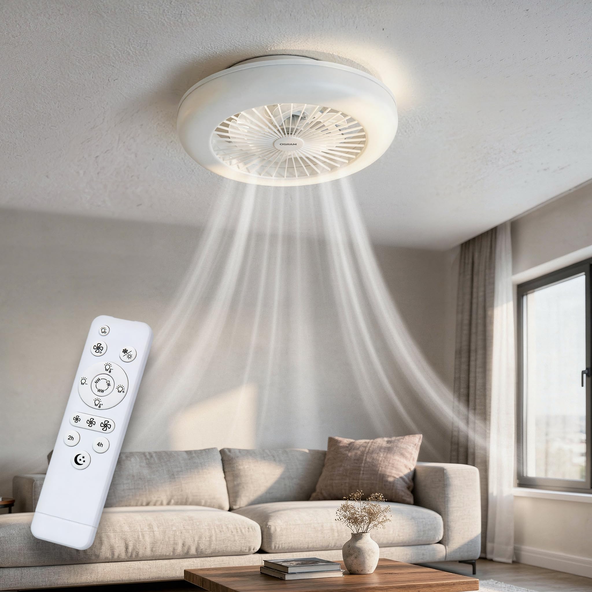 OSRAM Sudestada, bianco, 45 W, 4.600 lm, 2700-6500 K Tunable White, 450 mm, angolo di emissione 125°, durata 25.000 h, IP20, dimmerabile, telecomando incluso