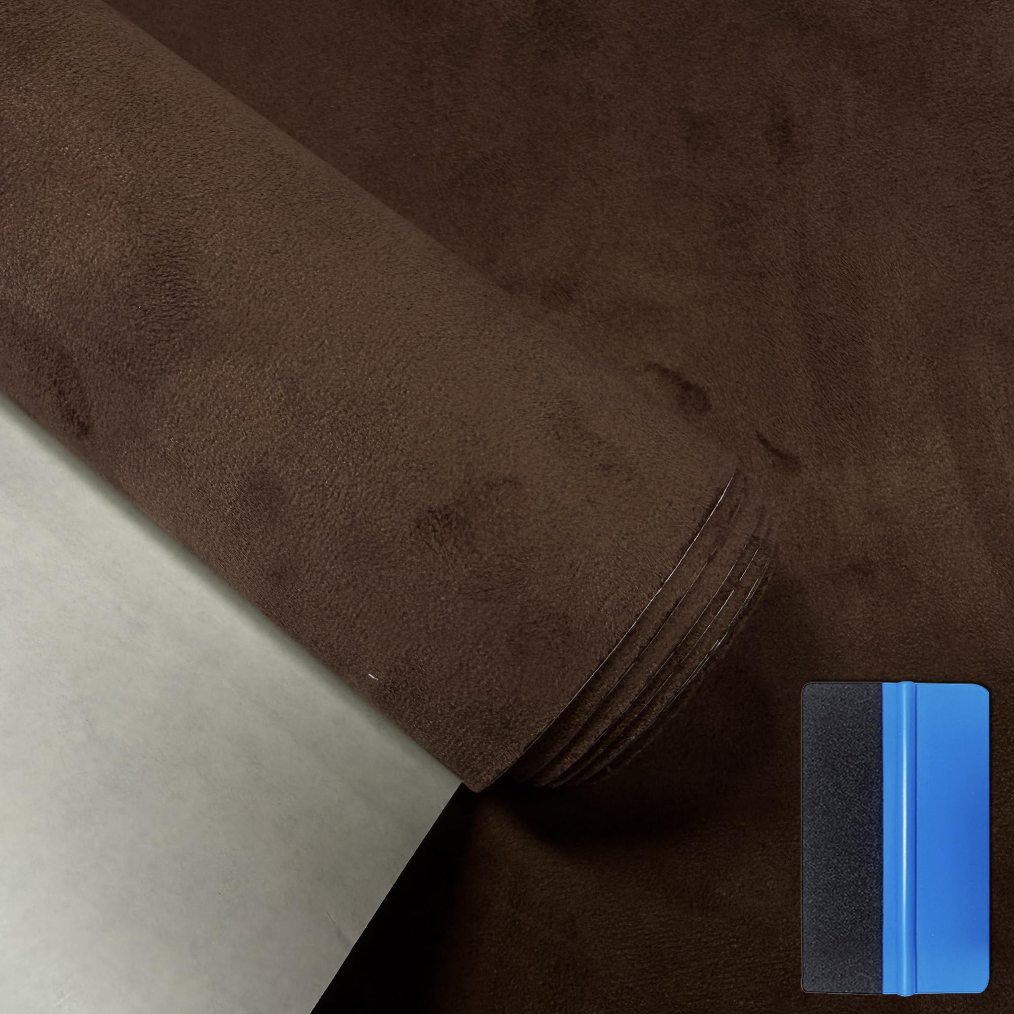 NewL Elastic Suede Self Adhesive Velvet Fabric Repair Tape DIY Car Interior Dashboard Modification Renovation Leather Roll Stickers (Brown, 150cm x 150cm)