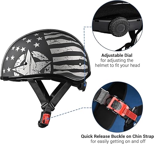 Miniatura 5 de AHR Medio casco con visera solar, hebilla de liberación rápida, casco de motocicleta de guerrero de media cara para bicicleta Chopper Cruiser
