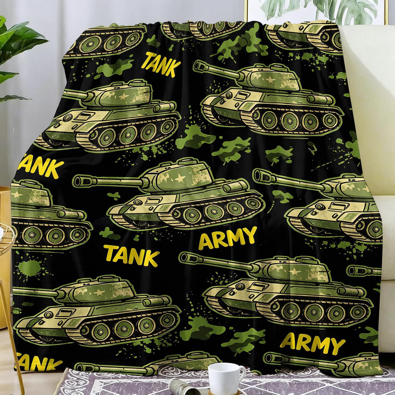 Tank Blanket Camo Military Army Cool Tanks Soft Cozy Flannel Throw 40"x50" image 4