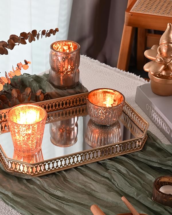 DN DECONATION 8PCS Gold Mercury Glass Candle Holder, Assorted Mercury Glass Votive Candle Holders, Vintage Tea Light Candle Holder for Wedding, Parties, Centerpieces, Decorations by DN DECONATION - Image 3