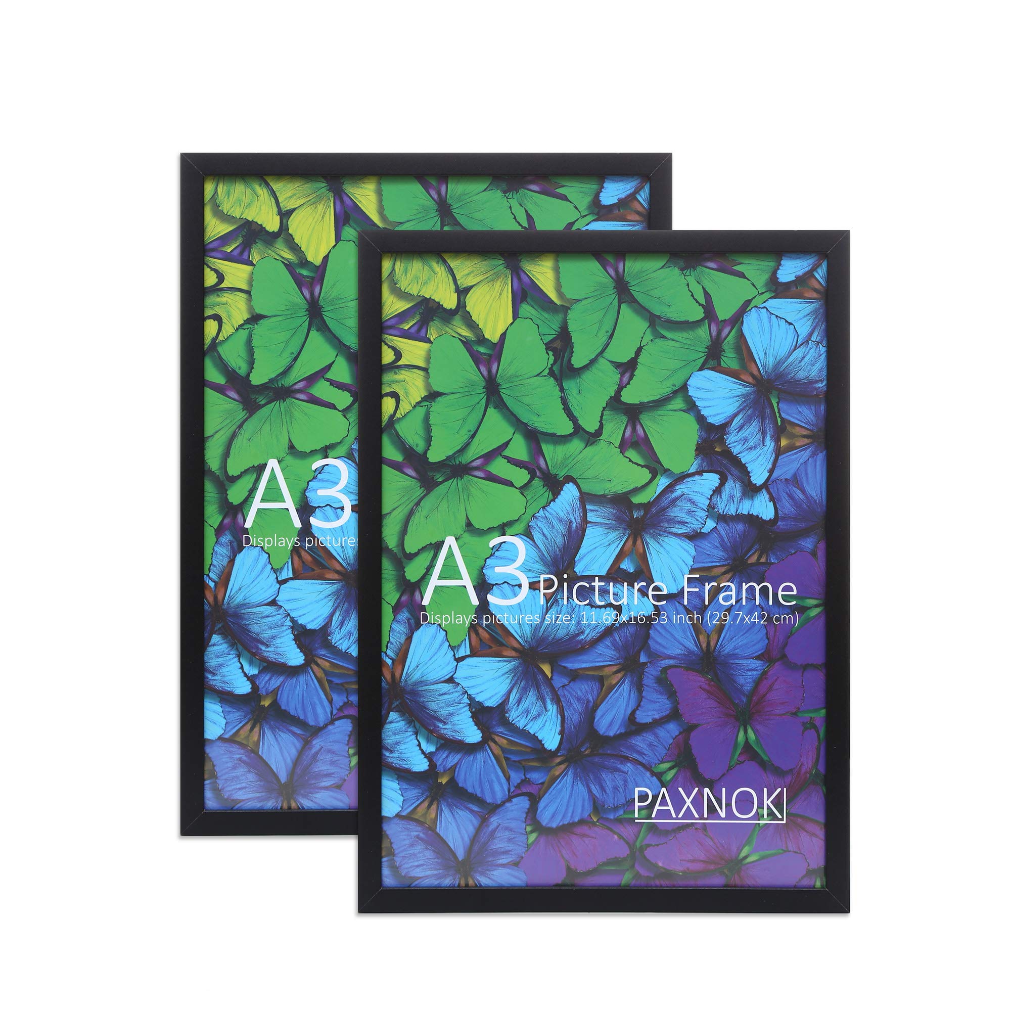 A3 Frames Display 11.7 x 16.5 inch Posters and Pictures - Horizontal and Vertical Wall Hanging Option – Frame Hanging Hardware Included - Set of 2 Black Frames