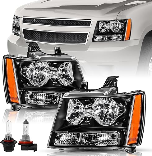 Compatible con Chevy 07-14 Tahoe / 07-13 Avalanche / 07-14 Suburban 1500/07-13 Suburban 2500 Conjunto de Faros Delanteros de Reemplazo Halógenos de
