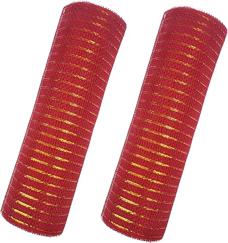 2 rollos de cinta de poliéster de malla decorativa con lámina metálica, 10 pulgadas x 30 pies, cada rollo para coronas, guirnaldas, manualidades y