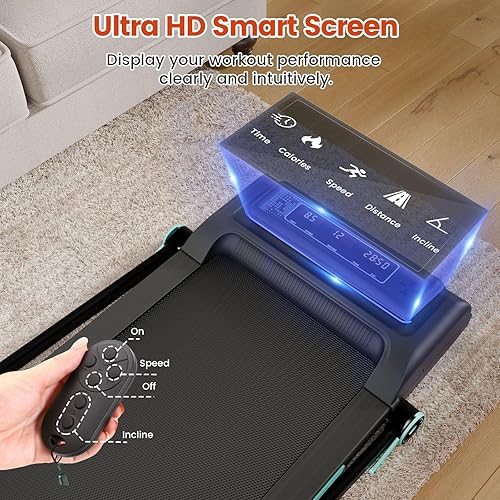 Miniatura 4 de Cinta de correr con 12% de inclinación automática de 11 niveles, almohadilla para caminar con barra de mango, capacidad de 450 libras, cintas de