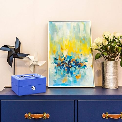 Miniatura 5 de Pequeña caja de metal para efectivo, mini caja de bloqueo de dinero, portátil, organizador de cambio, asa de bloqueo, bandeja extraíble,