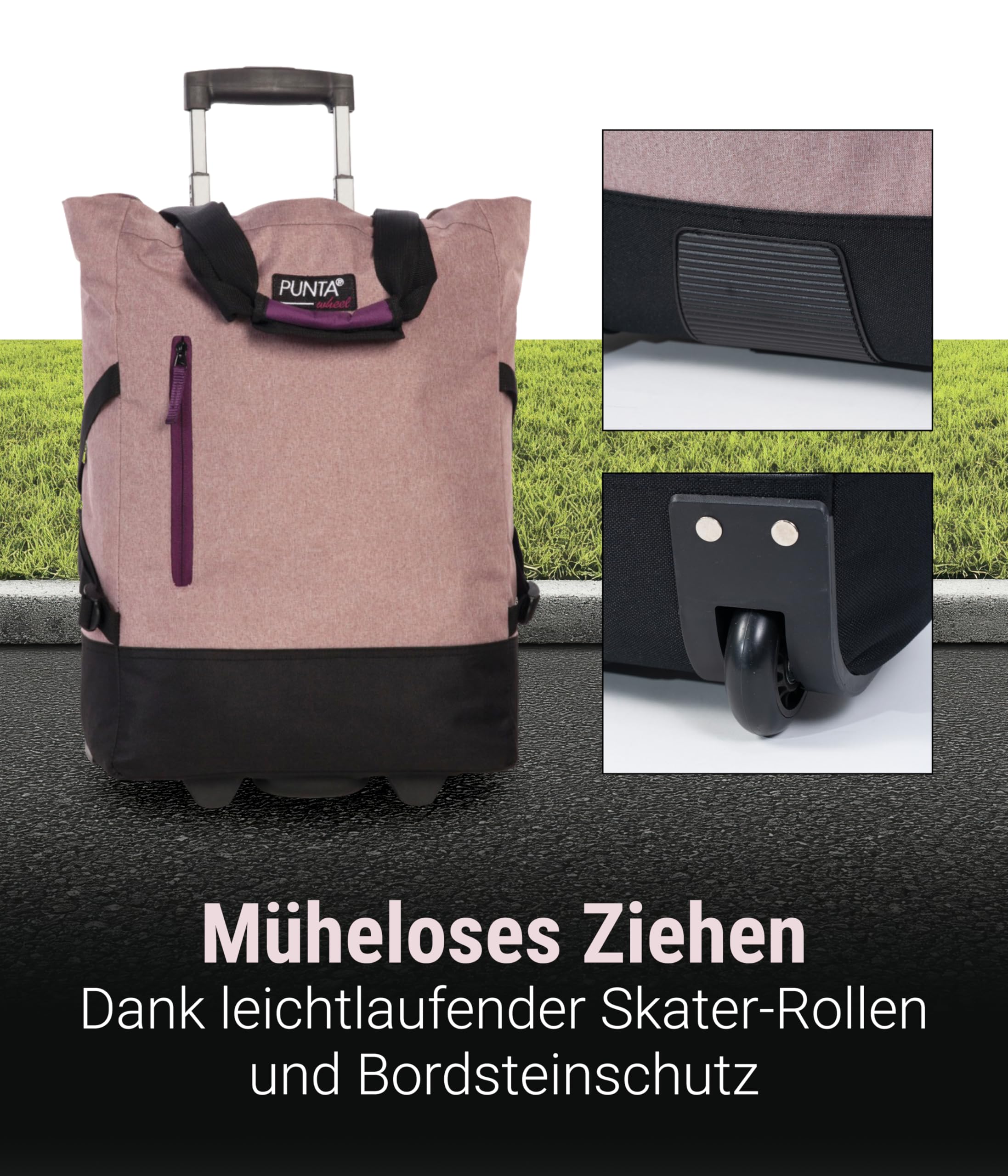 Punta® Einkaufstrolley 33L Altrosa/Azalee | Einkaufstrolley modern mit Skater-Rollen – leise & leichtgängig | modernes Design | ideal für Einkäufe, Reisen & Sport | Wheel Shopping Roller für unterwegs