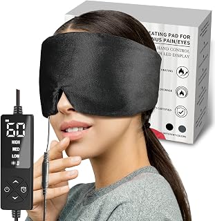 sticro Heated Eye Mask with Extra Large Size for Dry Eyes and Sinus Pressure Relief, Ultra Soft Face Heating Pad for Tension Headache Relief, Jaw TMJ Pain Relief - 3 Heat & 5 Timing Settings (Black)