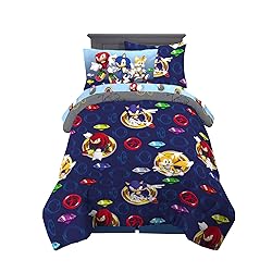 Franco Kids Bedding Super Soft Comforter and Sheet Set with Sham, 5 Piece Twin Size, Sonic The Hedgehog, Anime