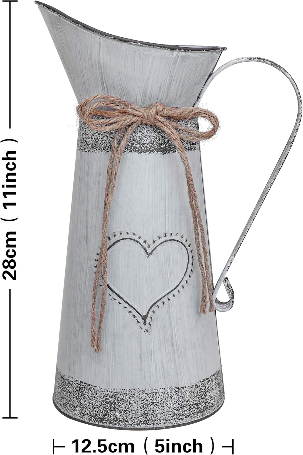 Soyizom Vintage French Pitcher Vase Galvanized Metal Rustic Vases for Dried Flowers,Farmhouse Decorative Pitchers Rustic Watering Milk Jug Vases for Kitchen Home Fireplace Country Decor-11''H Pitcher - Image 6