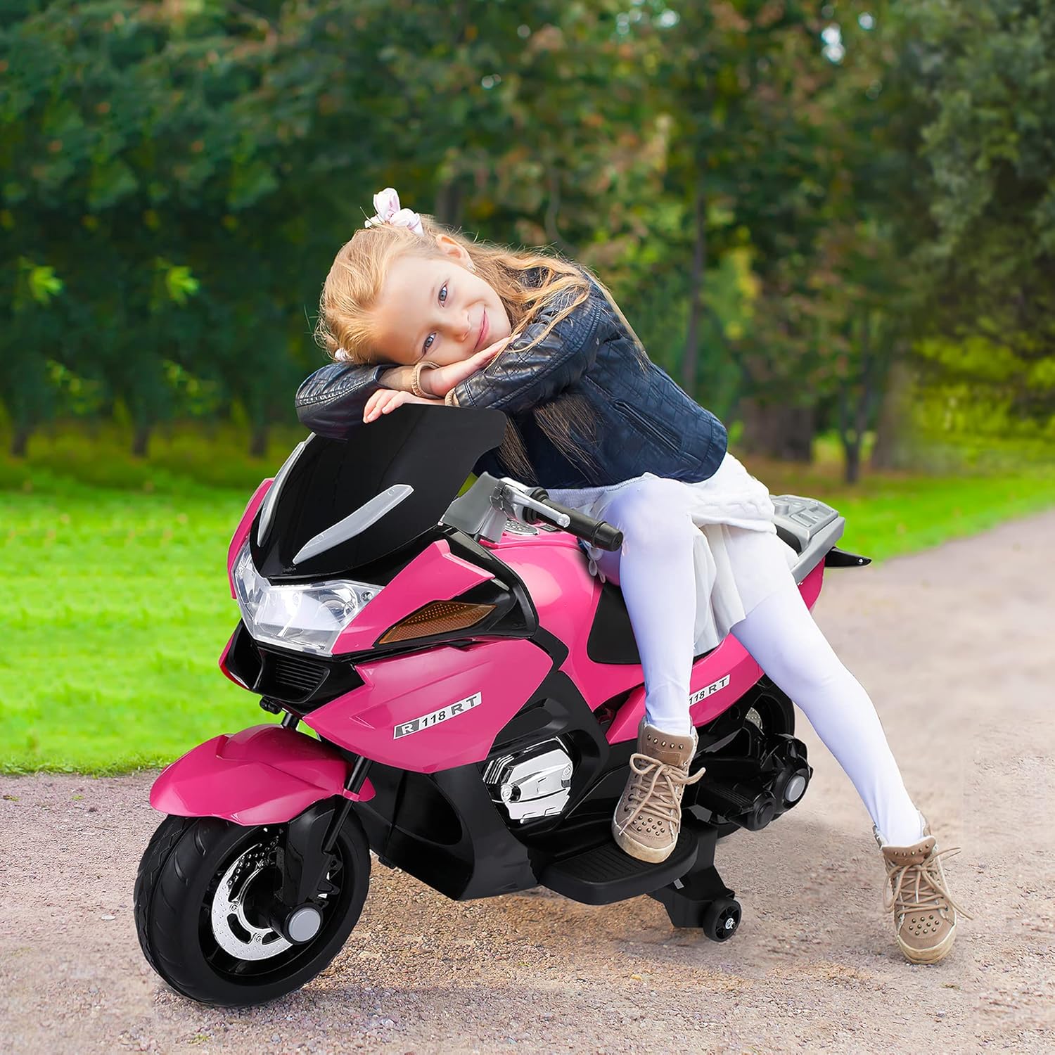 Tор Brаndѕ TOBBI 12V Kids Ride On Motorcycle,Dirt Bike Motorcycle w/ Training Wheels, LED Lights, Music, Pedal, Forward/ Reverse, Gift for Children Boys Girls, Rose Red Wееklу Tор Sаlе TOBBI 12V Kids Ride On Motorcycle,Dirt Bike Motorcycle w/ Training Wheels, LED Lights, Music, Pedal, Forward/ Reverse, Gift for Children Boys Girls, Rose Red