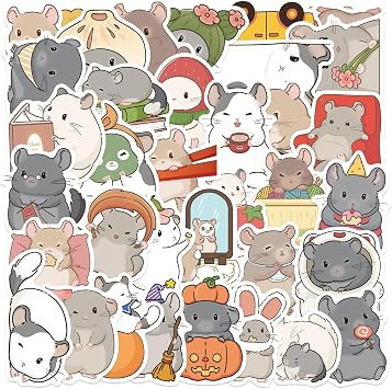 Cute Chinchilla Stickers for Water Bottles, 50Pcs Cartoon South America Chinchillidae Waterproof Vinyl Decals for Kids Children Adults, Funny Animal Sticker for Decor Laptop Skateboard