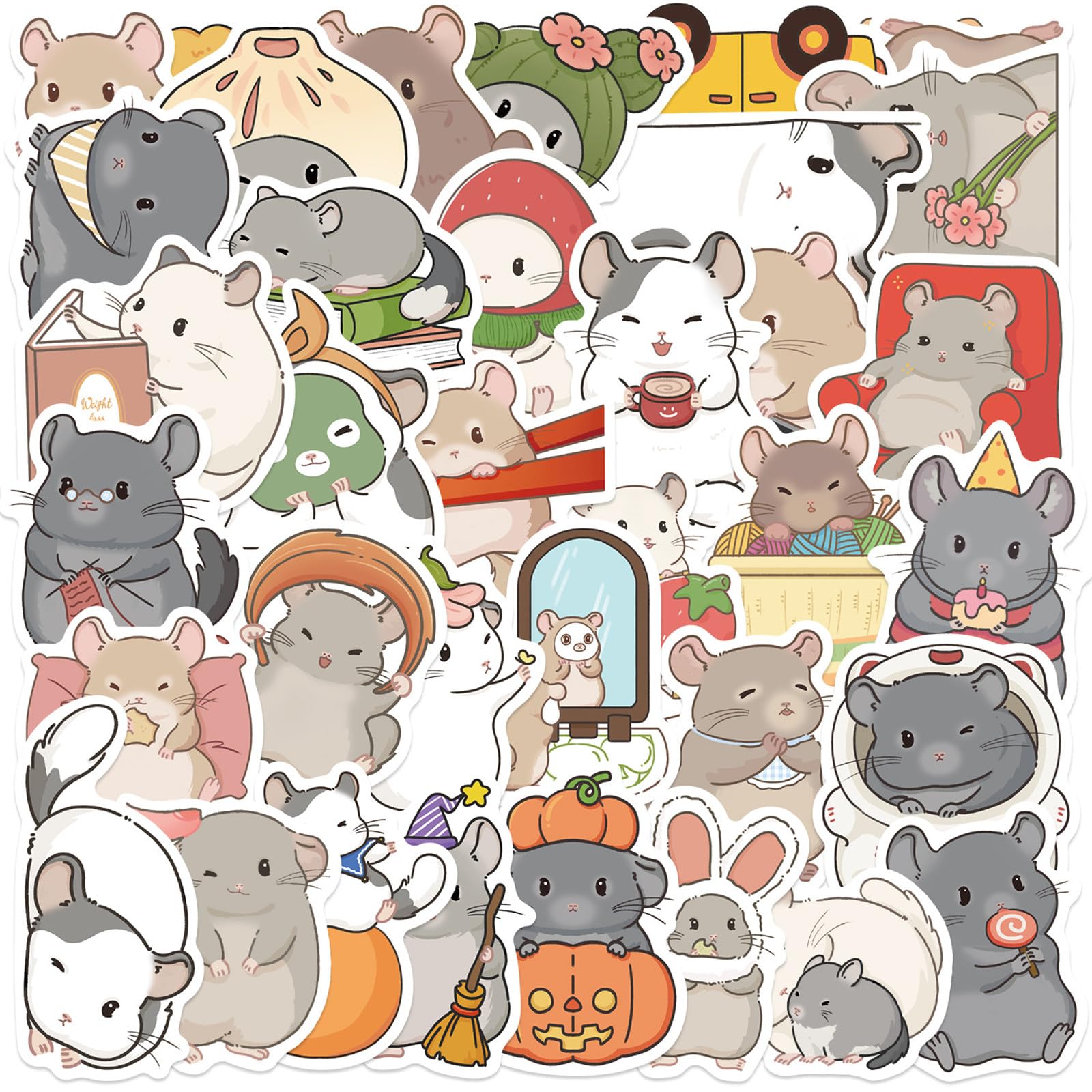 Cute Chinchilla Stickers for Water Bottles, 50Pcs Cartoon South America Chinchillidae Waterproof Vinyl Decals for Kids Children Adults, Funny Animal