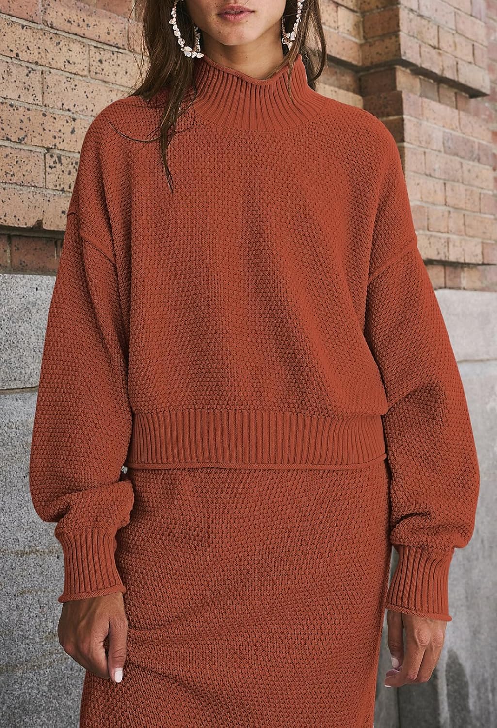 Pink Queen Women's 2 Piece Sweater Set Outfits Long Sleeve Oversized Top Bodycon Maxi Long Skirt Knit Dresses - Image 4