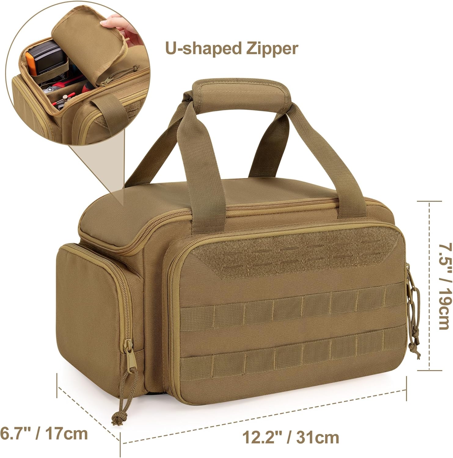 12-Inch Tool Bag with Anti-friction Bottom, Hand Tool Storage Organizer Bag for Men, Tactical Range Bag, Multi-purpose Work Tote for Repairman, Electrician, Carpenters, Handyman, Khaki - Image 5