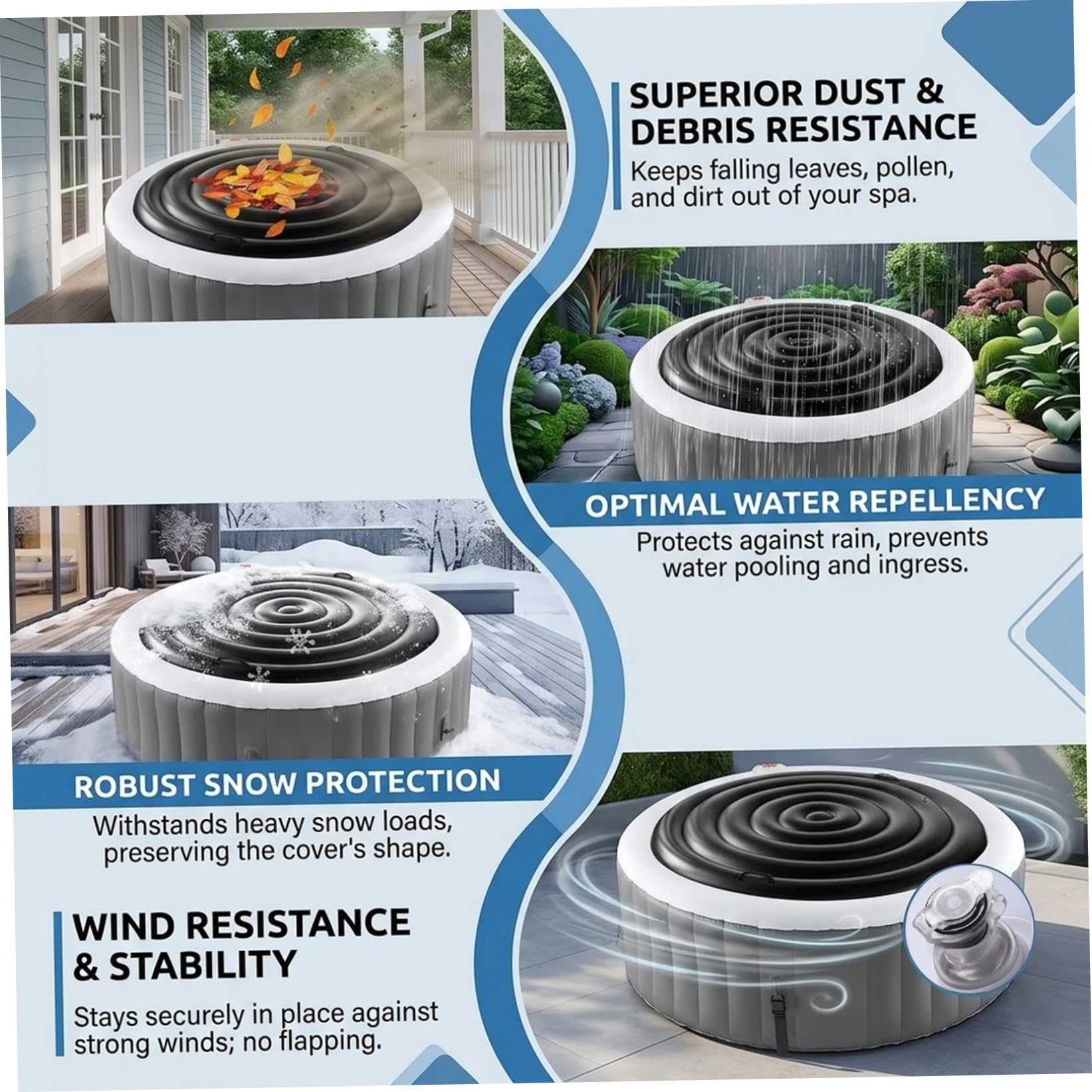Cubierta inflable para bañera de hidromasaje, cubierta de spa aislada para ahorro de energía y protección de escombros, tapa de PVC para bañera de hidromasaje para uso en exteriores, tapa