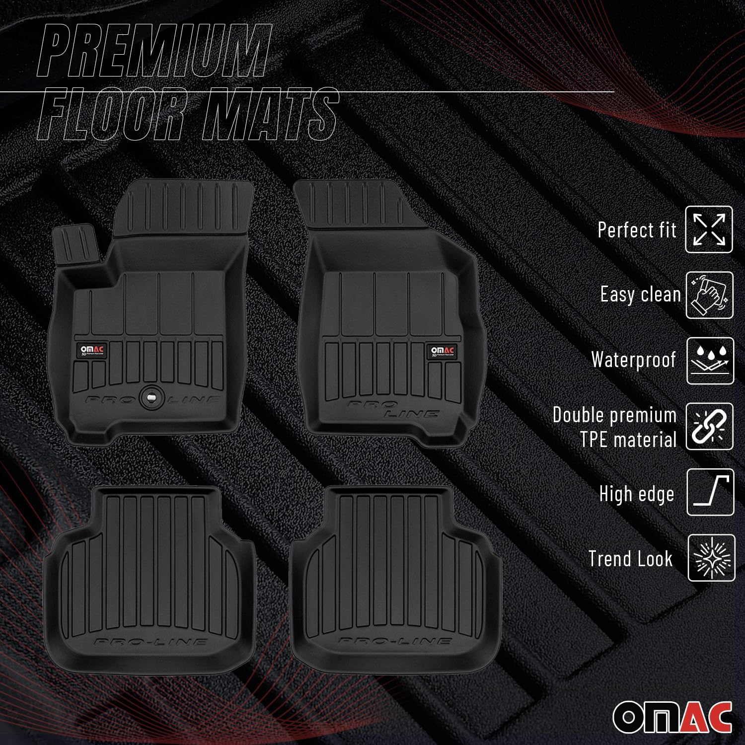 OMAC Premium Floor Mats for Dodge Journey 2009-2020 Car Mats All Weather 3D Custom Fit Rubber Mat Waterproof Odorless TPE Floor Liners Laser Measured Non-Slip (Black)