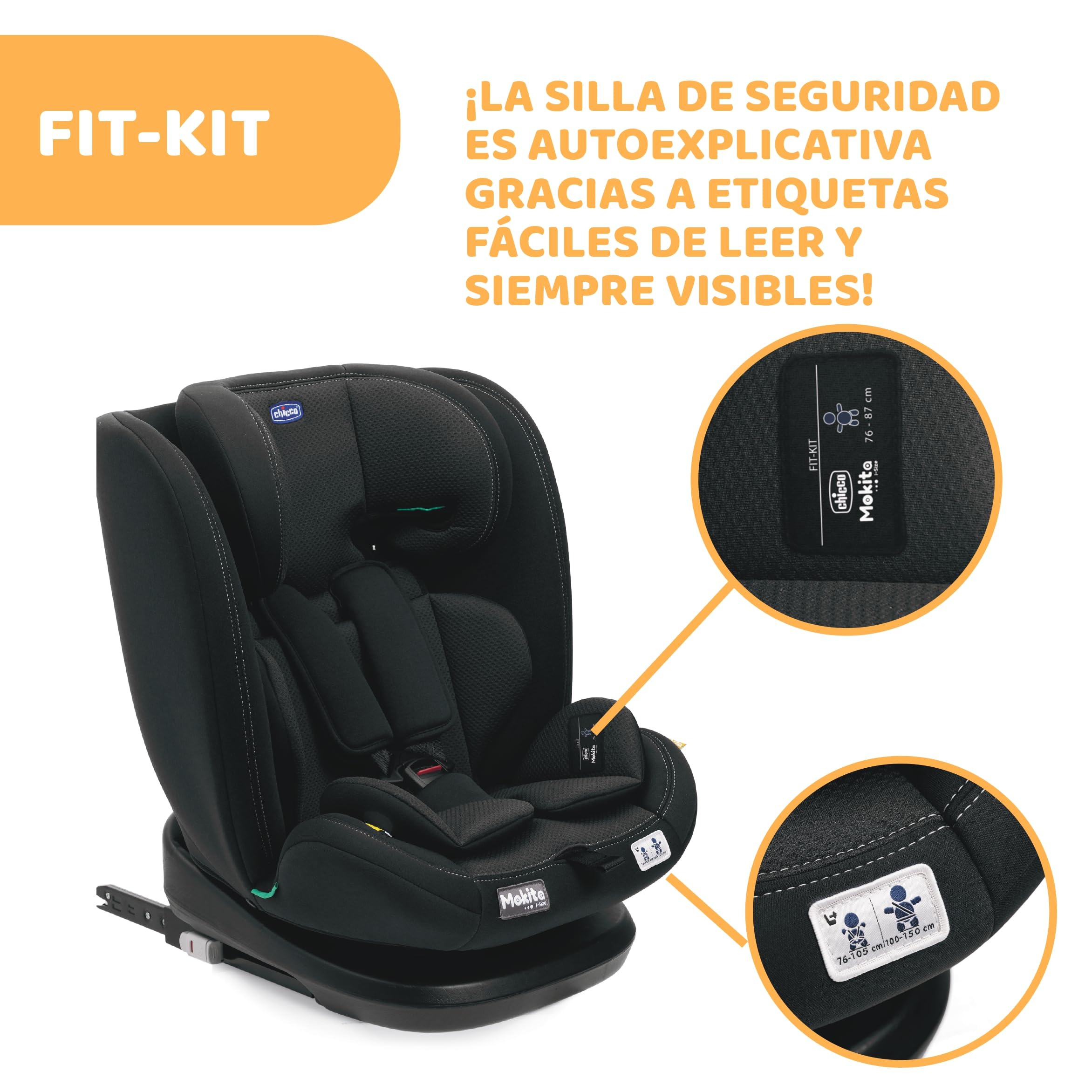 Chicco Silla de Coche Mokita I-Size, con Sistema Isofix, para niños de Entre 76 y 150 cm de Altura, utilizable a Partir de los 15 Meses. Reductor Incluido. Color Negro (Jet Black)