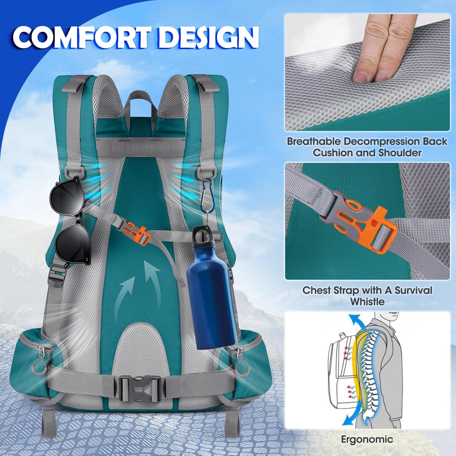 NUBILY 50L Hiking Backpack Waterproof Camping Backpack for Men Women Lightweight HIking Daypack Outdoor Travel Daypack - Image 5