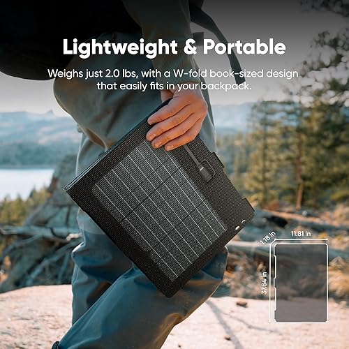 Miniatura 2 de Jackery SolarSaga - Panel solar de aire de 40 W, 23% de eficiencia de conversión, paneles bifaciales PERC de tamaño libro, impermeable IP65,