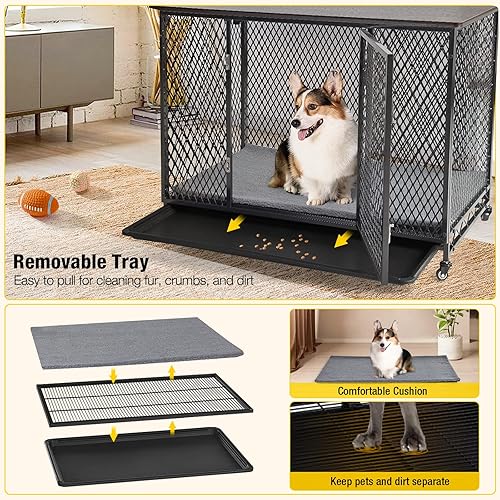 Miniatura 4 de Aivituvin Muebles de jaula para perros mesa auxiliar movible perrera interior para perros pequeños medianos y grandes casa de madera para perros con