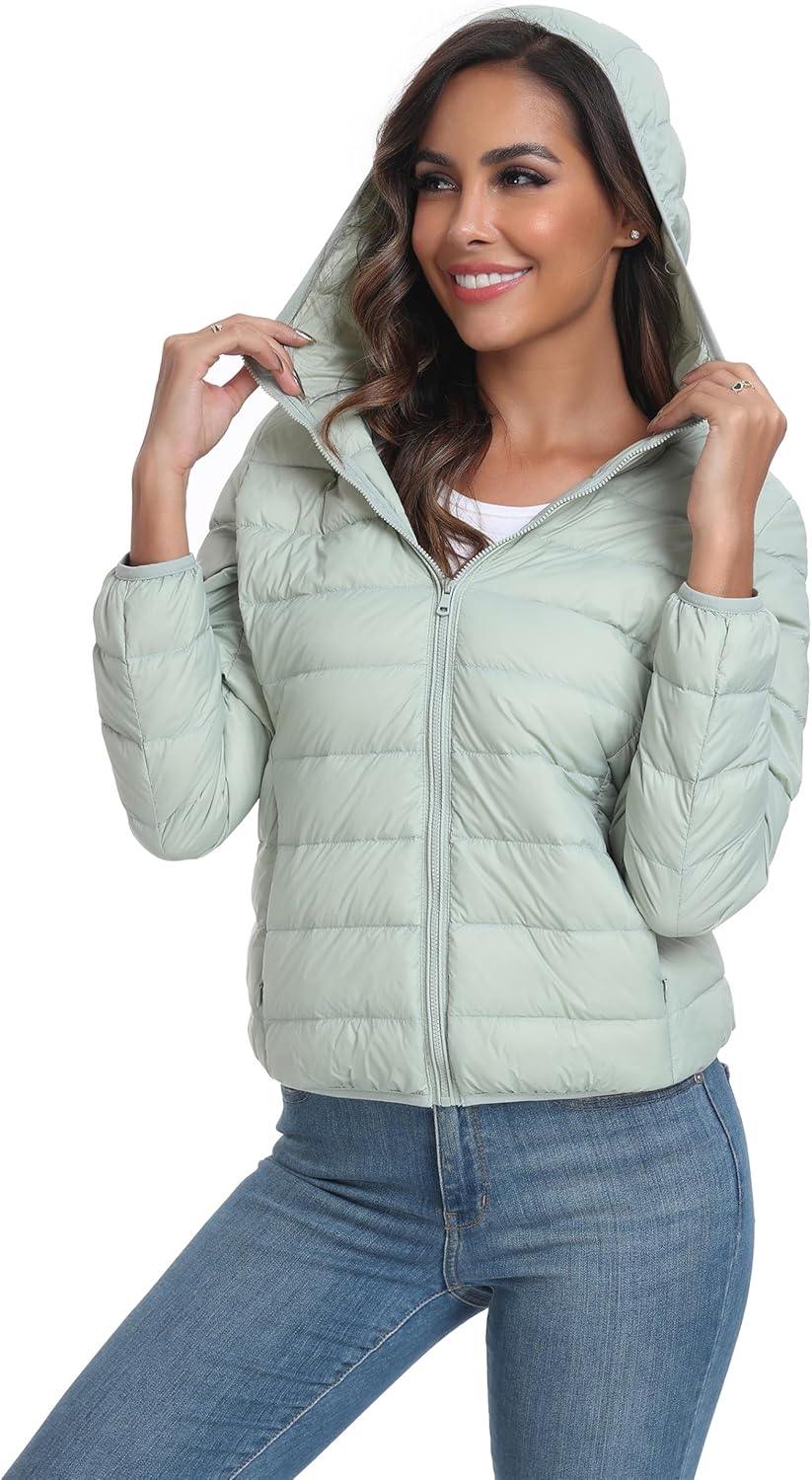 Valennia Women's Short Down Coat Packable Puffer Jacket With Hooded Winter Ultra Light Outerwear - Image 2