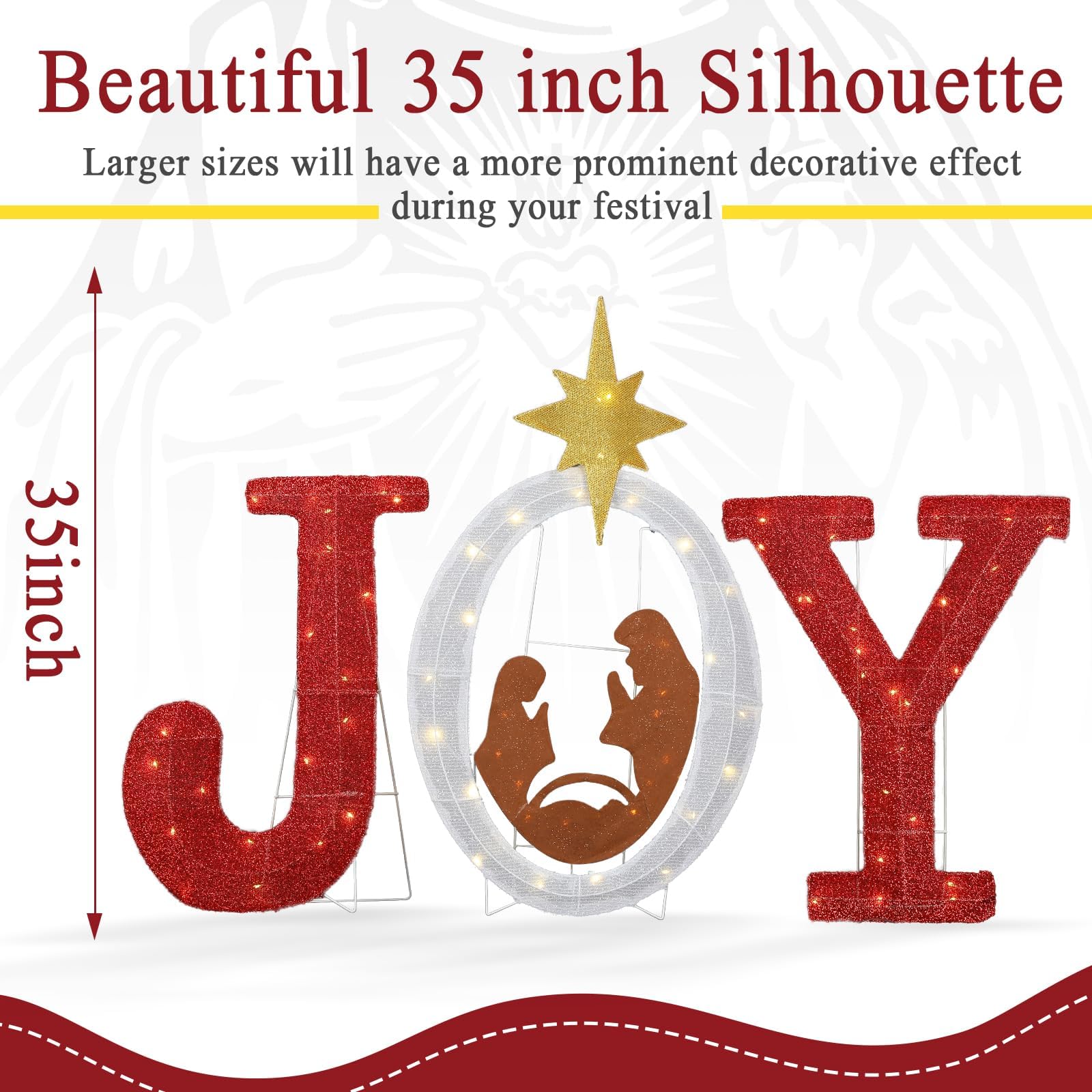 3 decorazioni natalizie da 80 cm per esterni con 80 luci a LED, cartello illuminato per presepe per Natale, esterni, interni, giardino, prato, decorazione per le vacanze