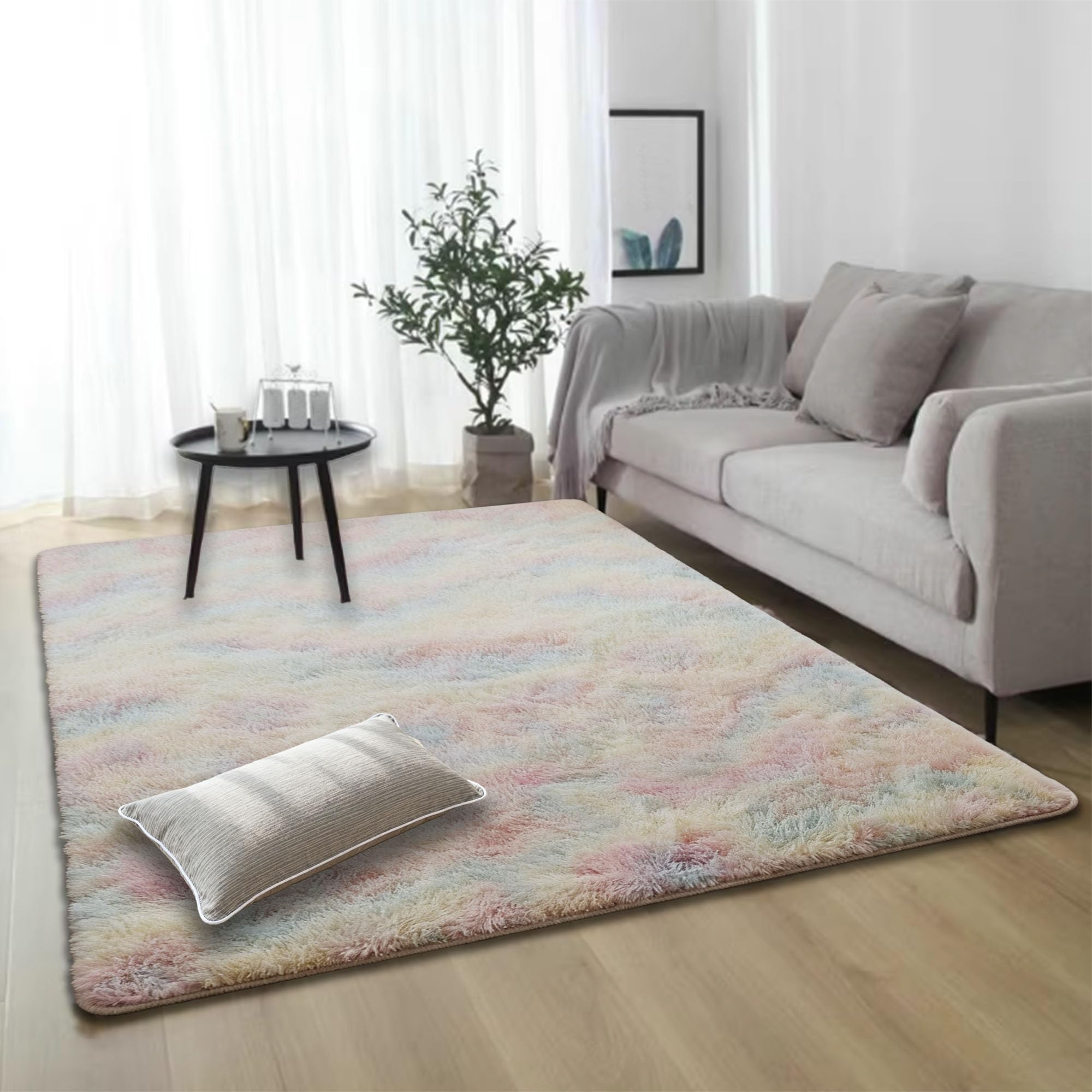 Amazon | シャギーラグ 200 x 200 cm 滑り止め付洗えるラグ抗菌