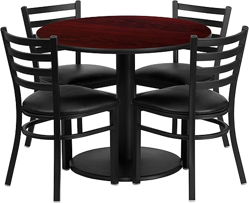 Miniatura 10 de 36" Ronda laminado Juego de mesa con 4sillas Escalera Back metalBorgoña vinilo Asiento