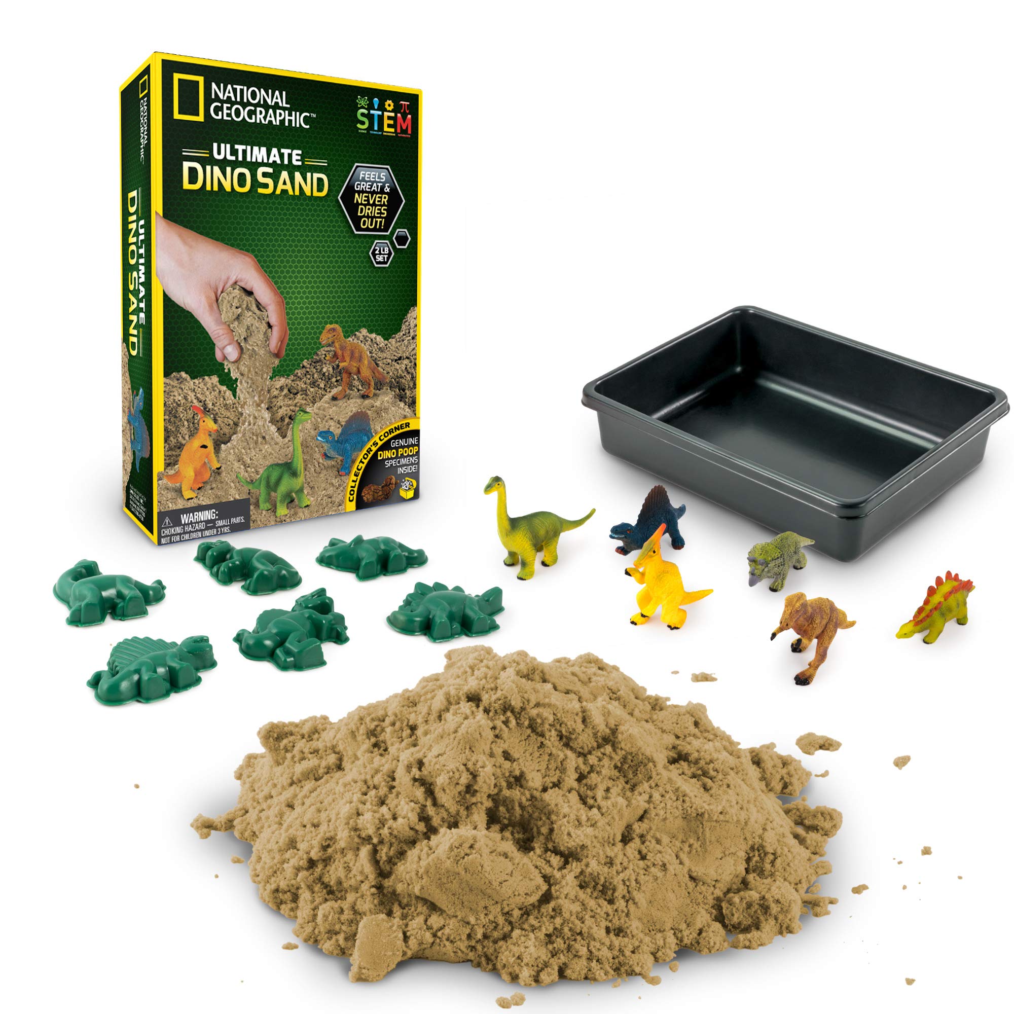 National Geographic Ultimate Dinosaur Play Sand - 2 Lbs. of Sand, 6 Molds, 6 Figures & Activity Tray, Jurassic Planet