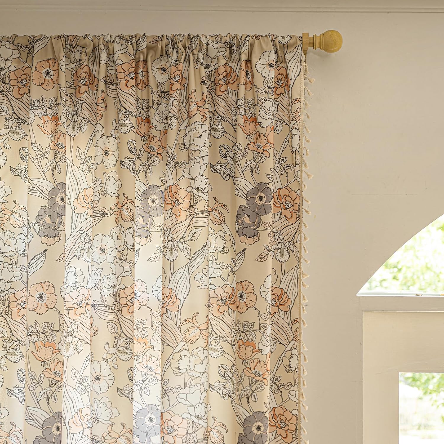 ENJOYBRIDAL Floral 84 Inch Curtains 2 Panel Set Bedroom Farmhouse Drapes Semi Sheer Rod Pocket Living Room Boho Window Curtain Panels Floor Length Cottage Core Cute Vintage Rustic Window Treatments