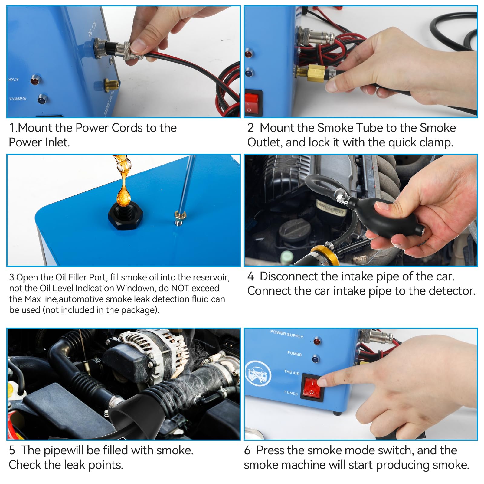 Detector de fugas para máquina de humo de coche, máquina de niebla automotriz, comprobador de fugas de combustible de CC de 12 V con bomba integrada y gancho de detección de fugas de vacío para vehícu