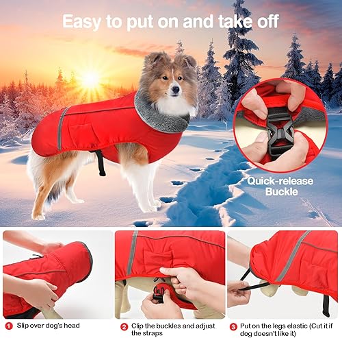 Miniatura 3 de Chaqueta de invierno para perro, chaqueta acolchada para perro resistente al agua, traje de nieve, abrigos de vellón para cachorros de clima frío,