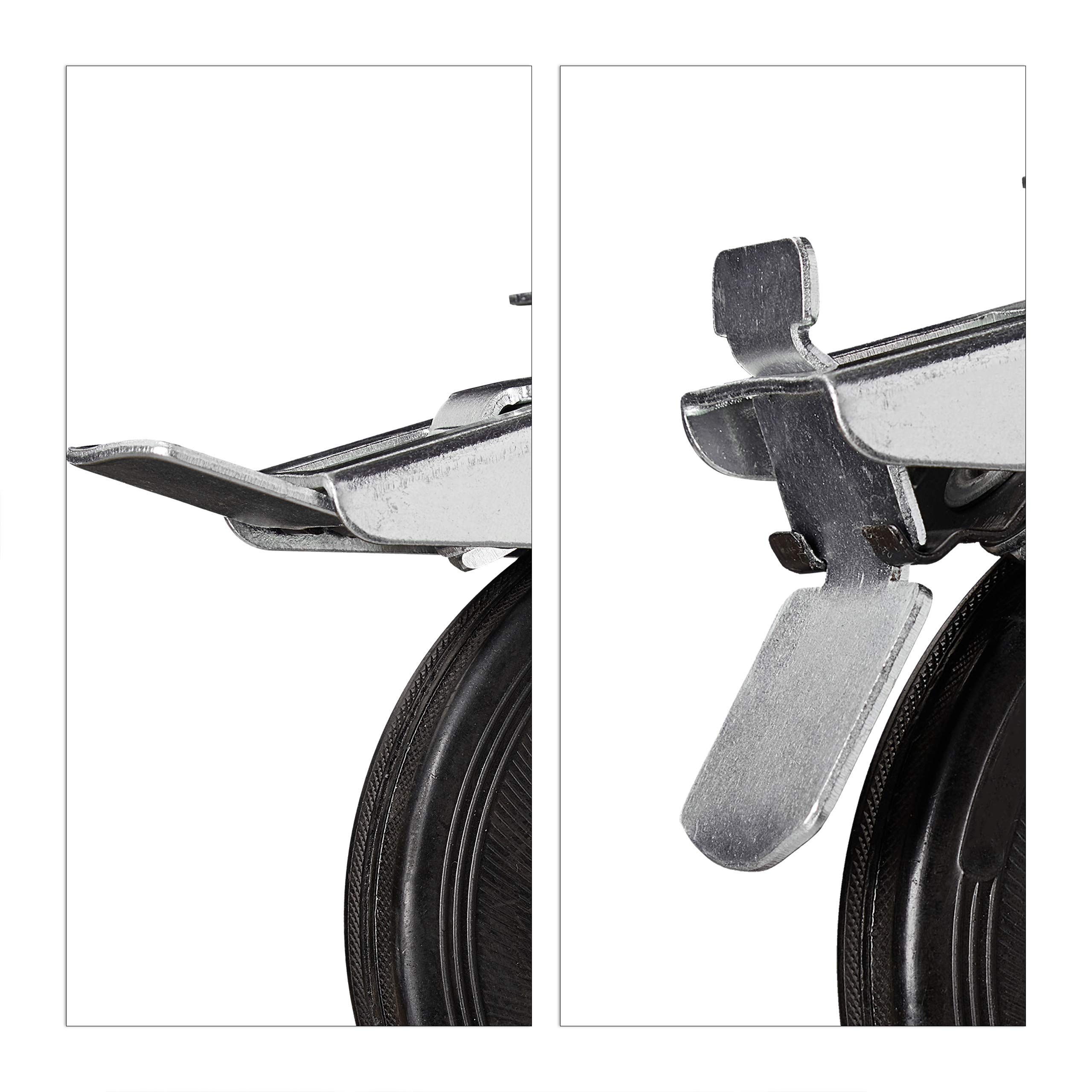 Relaxdays Set 4 Ruedas Cargas Pesadas, Giratorias 360°, Rodamiento Bolas, 2 Rueditas con Freno, máx. 280kg, 100mm, Negro