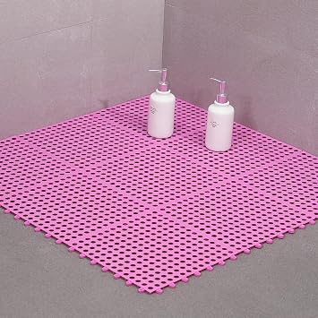 TITA-DONG Bathroom Mat, 30 X 30cm Prevent Slipping Bath Rug, Spliced Bathroom Rug Mat, Comfortable Bathroom Floor Mat, TPE Indoor Bath Mat for Bathrooms Kitchens Residences CountyardsPink