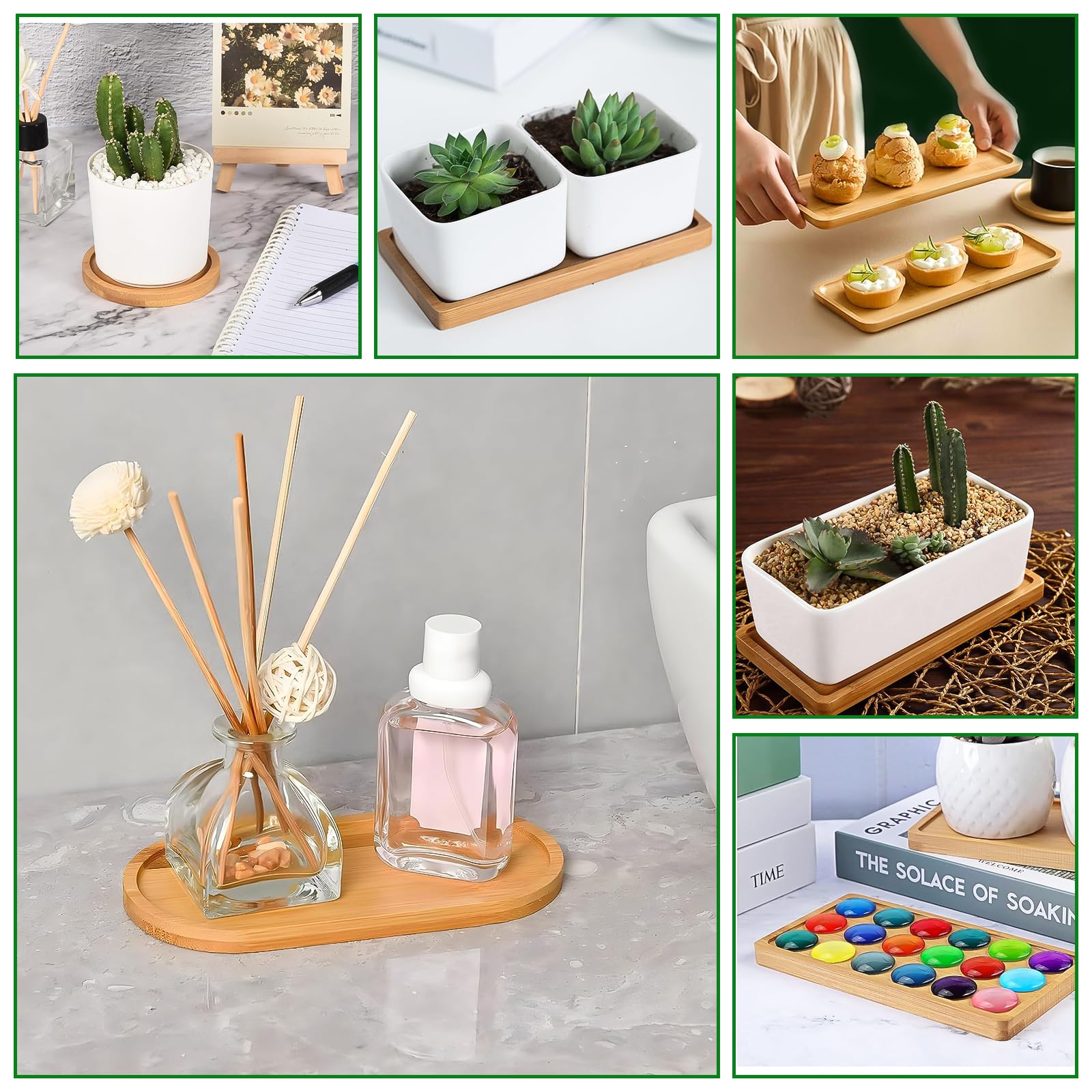 YOUNGSAY 5 Pièces Mini Plateaux Bambou - Petits Plateaux En Bois Naturel Pour Desserts, Plantes Ou Bijoux