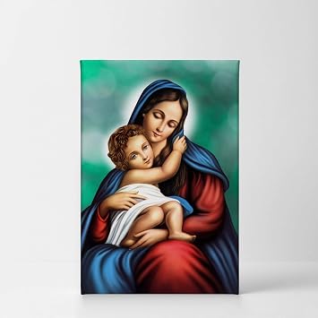Smile Art Design Saint Mary Oil Painting Canvas Print Wall Decor Mother of Jesus Christ Virgin Mary Madonna Religious Kitchen Living Room Bedroom Home Decor Christian Gift Home Decor - 22x15