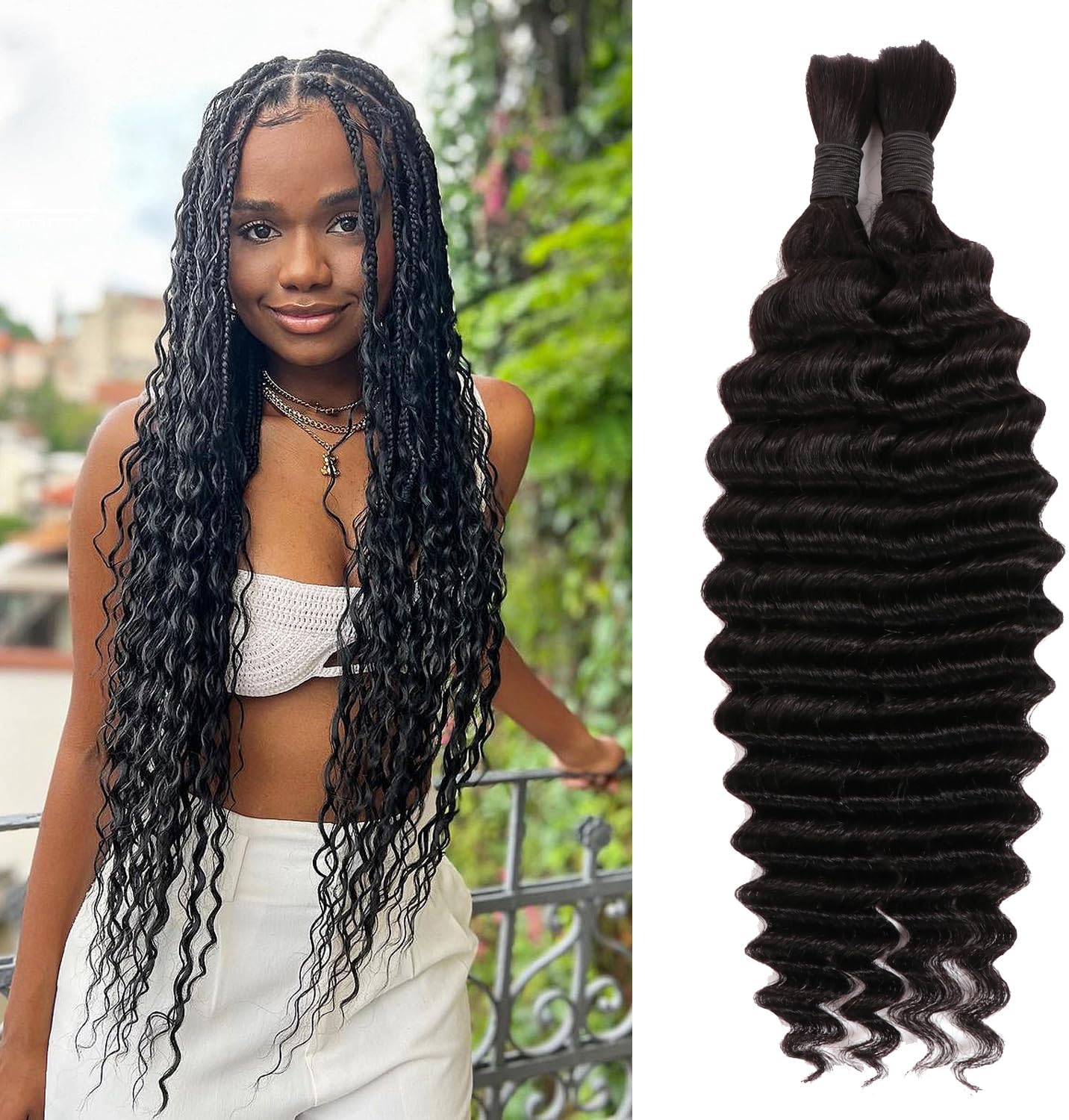 Human Hair Bulk For Braiding Highlight Deep Wave Boho Human Braiding Hair No Weft Human Hair Bundles for Micro Braids Human Braiding Wet (1B, 18Inch 100g(50gx2Bundles))