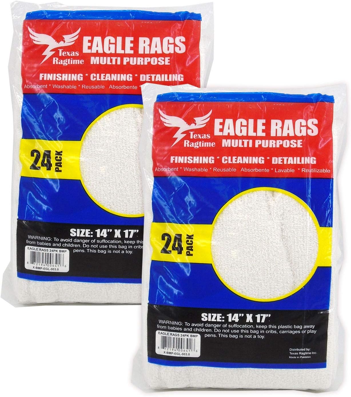 Texas Ragtime All-Purpose Premium Grade Bar Mop Towels Pack of 24 x 2 = 48 Pcs - 14 Inches x 17 Inches for Commercial & Home Use, Super Absorbent & 100% Cotton White Bar Rags for Finishing & Staining