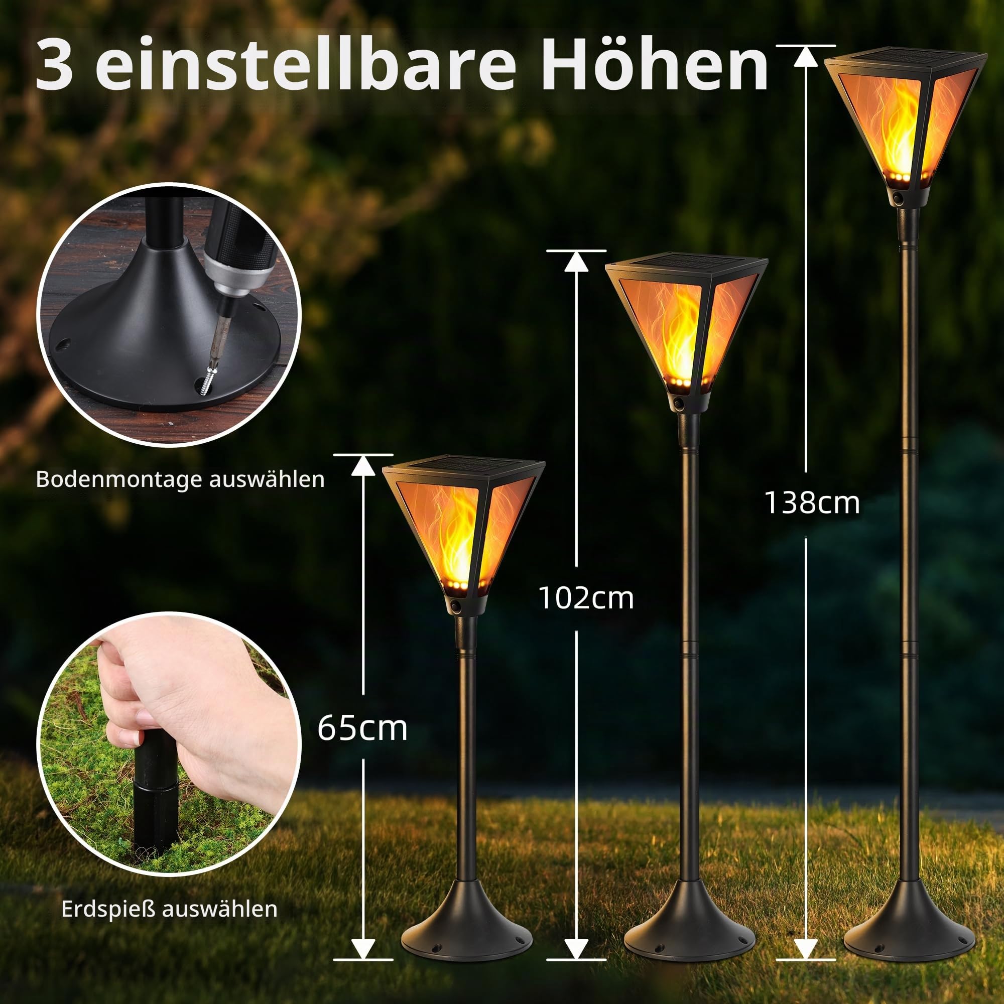 Joomer Solarlampen für Außen mit Realistischer Flammeneffekt 2 Stück 138CM