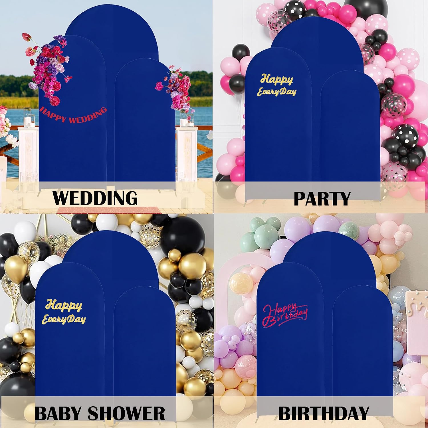 Set of 3 Arch Backdrop Cover Spandex Fitted Wedding Arch Covers,Round Top Double-Sided Chiara Arch Covers for Party Wedding Birthday Event Banquet Decoration(6ft,6.6ft,7.2ft Royal Blue)