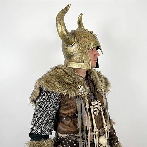 Miniatura 5 de LOOYAR Casco vikingo medieval para adultos, edad vikinga, con cuernos, soldado berserker, guerrero, disfraz de guerrero, para juego de batalla,