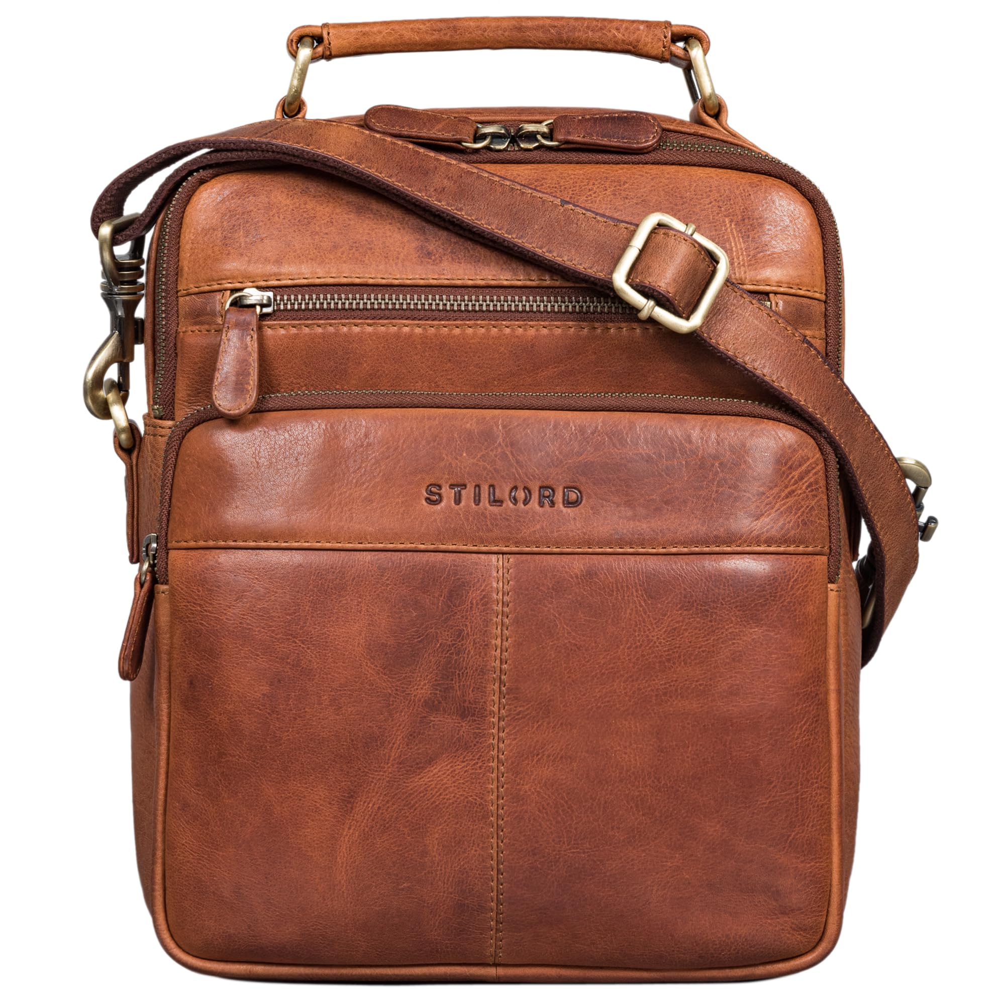STILORD 'Joe' Modische Herrentasche zum Umhängen aus Leder Schultertasche Männer Umhängetasche Echtleder Studenten Tasche, Farbe:kara - cognac